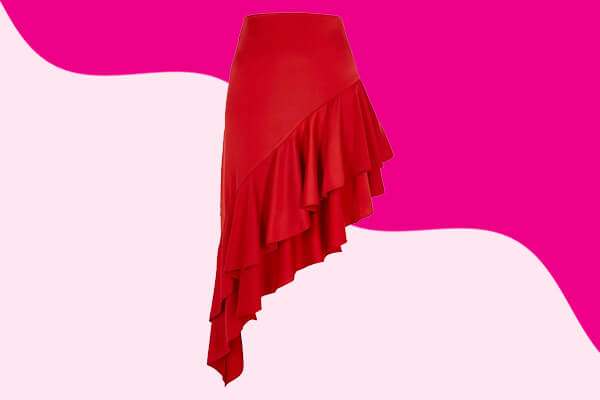 red asymmetrical skirt